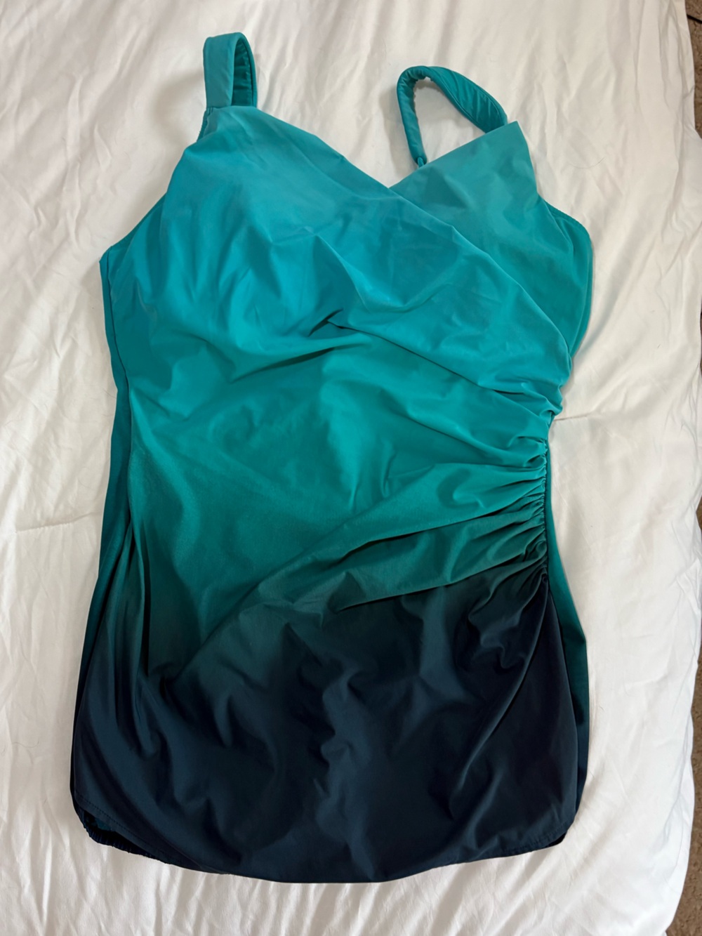 Lands' End Teal and Aqua Strapless Swim Top